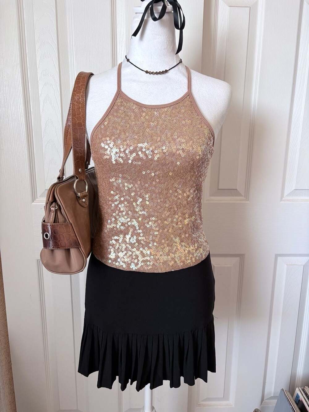 Vintage Y2K Express Sequin Halter Tank Top Size S